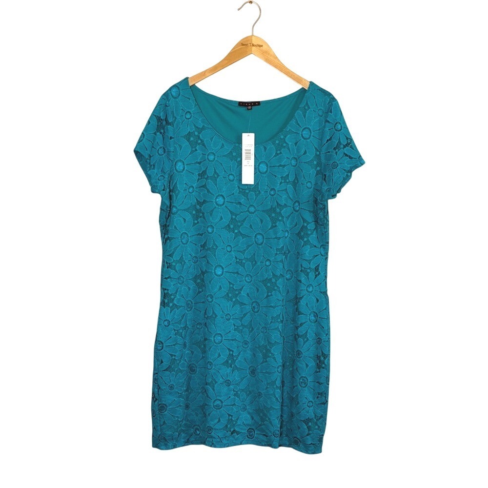 New TIANA B. Size XXL Bright‎ Turquoise Lace Overlay Sheath Dress Easter Spring